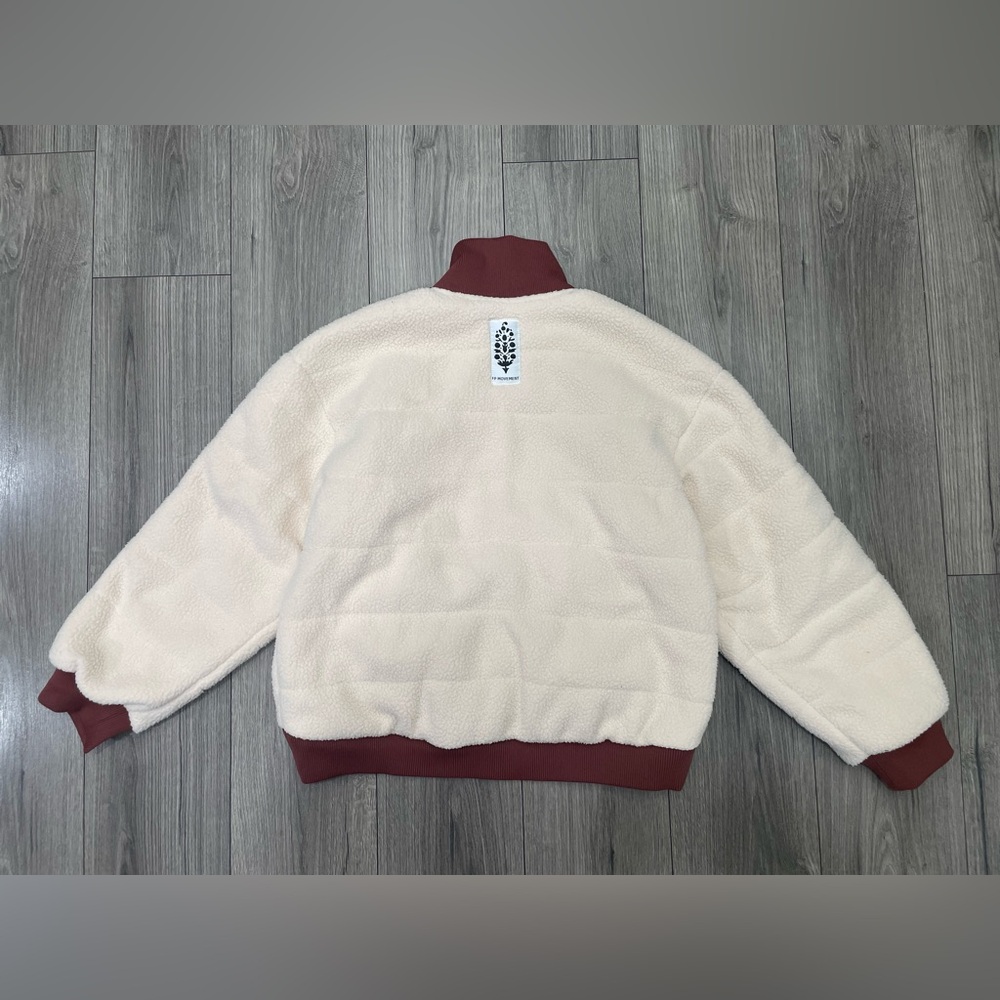 Free People FP Movement Fleecy Sherpa Scrunchy Pippa Jacket Cream Brown Medium‎ - Picture 12 of 12